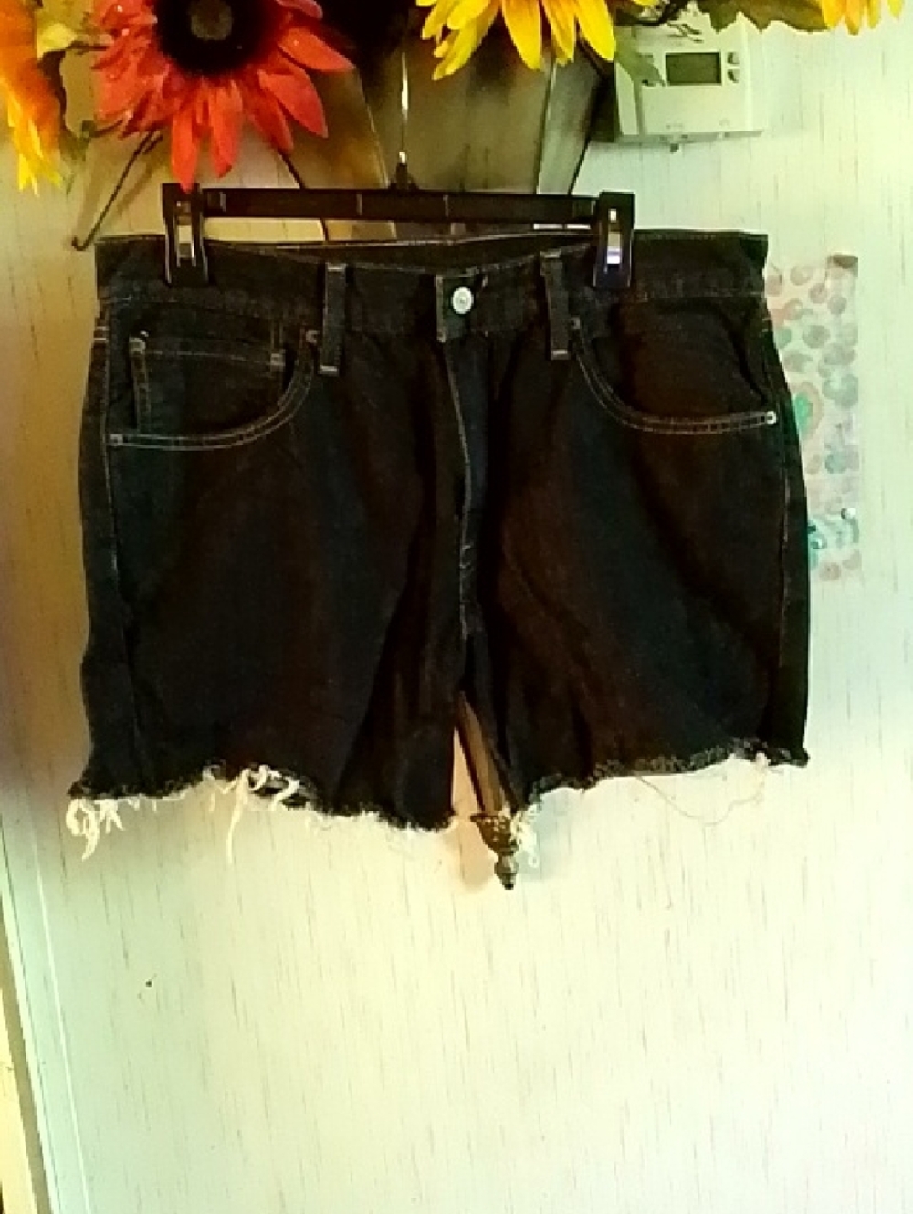 Levi's Black Frayed Denim Cutoff Shorts